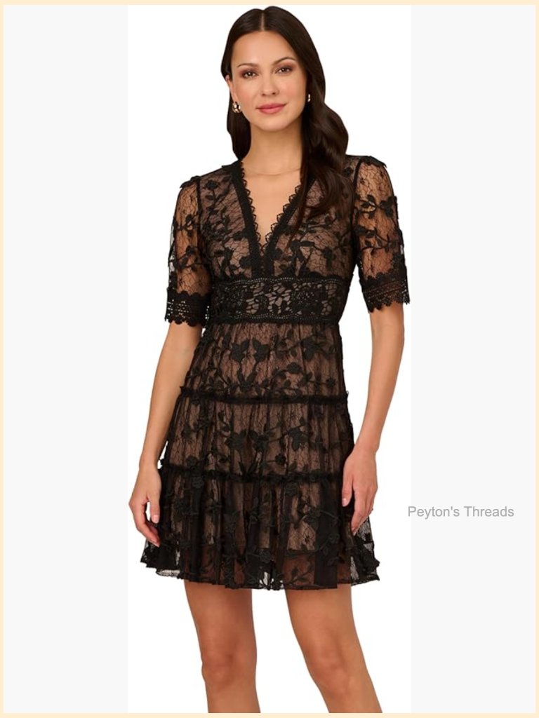 Lace Embroidery A-Line Cocktail Dress With Elbow Sleeves